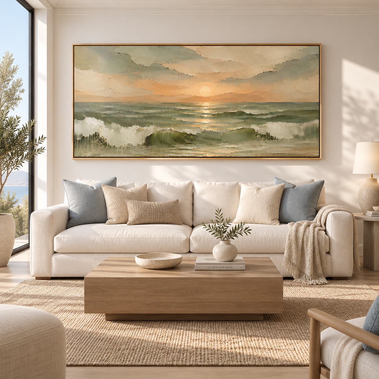 Dawn Wave - Emerald Green Ocean Sunset Heavy Impasto Canvas Art