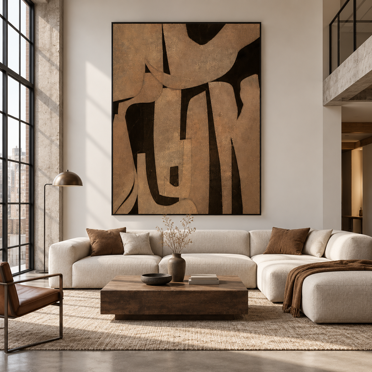 Raw Earth Form - Terracotta & Black Heavy Impasto Canvas Art
