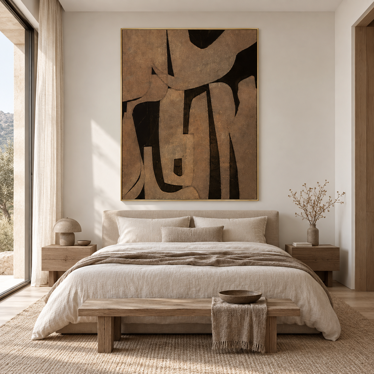 Raw Earth Form - Terracotta & Black Heavy Impasto Canvas Art