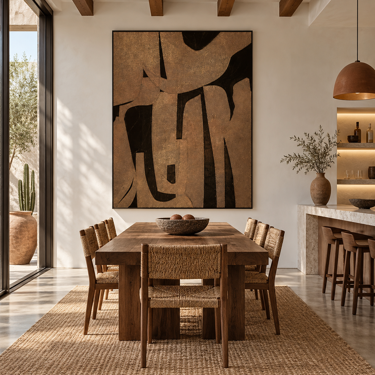 Raw Earth Form - Terracotta & Black Heavy Impasto Canvas Art