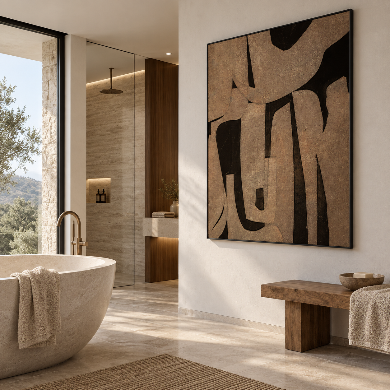 Raw Earth Form - Terracotta & Black Heavy Impasto Canvas Art