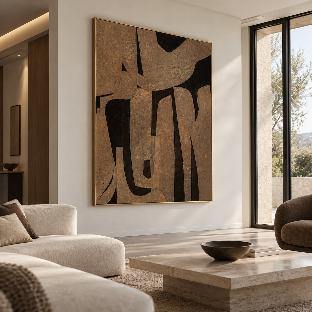 Raw Earth Form - Terracotta & Black Heavy Impasto Canvas Art