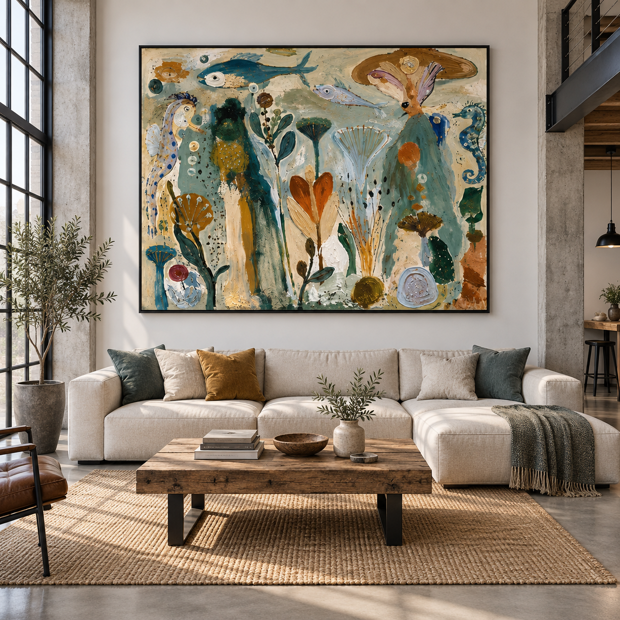 Ocean Fantasia - Marine World Heavy Impasto Folk Art Canvas