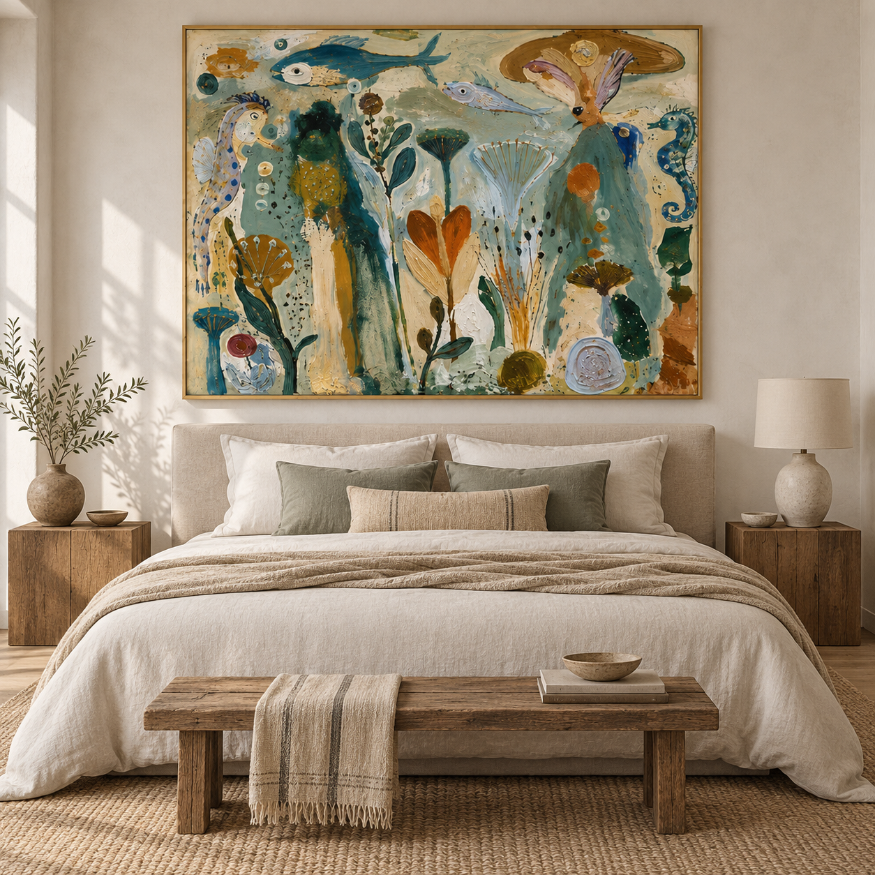 Ocean Fantasia - Marine World Heavy Impasto Folk Art Canvas