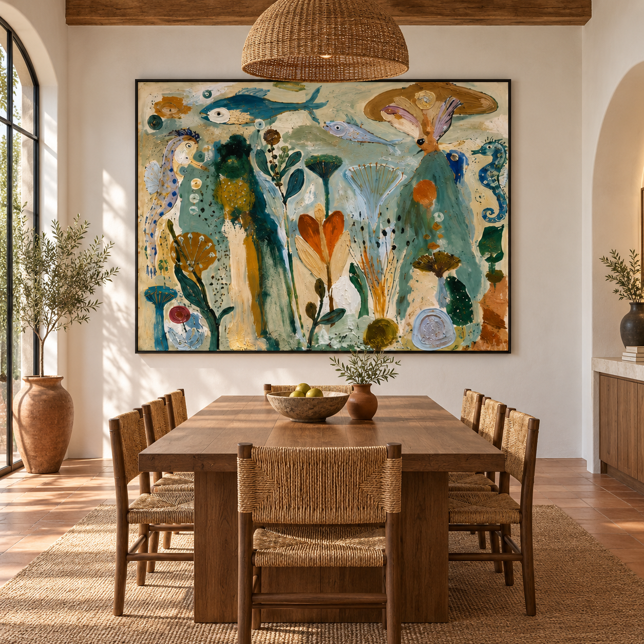 Ocean Fantasia - Marine World Heavy Impasto Folk Art Canvas