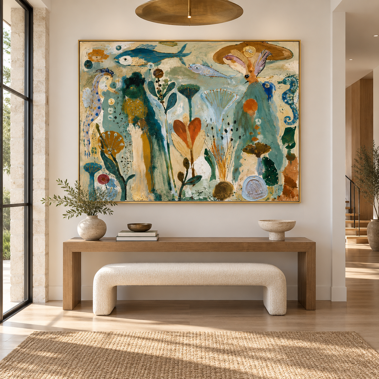 Ocean Fantasia - Marine World Heavy Impasto Folk Art Canvas