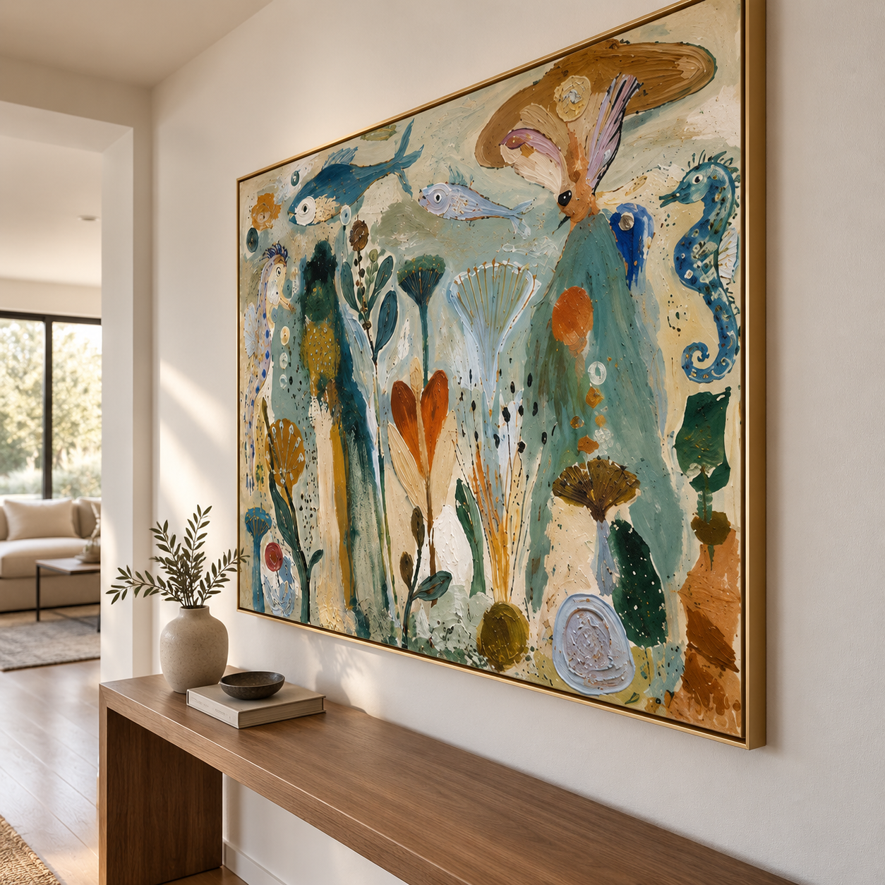 Ocean Fantasia - Marine World Heavy Impasto Folk Art Canvas