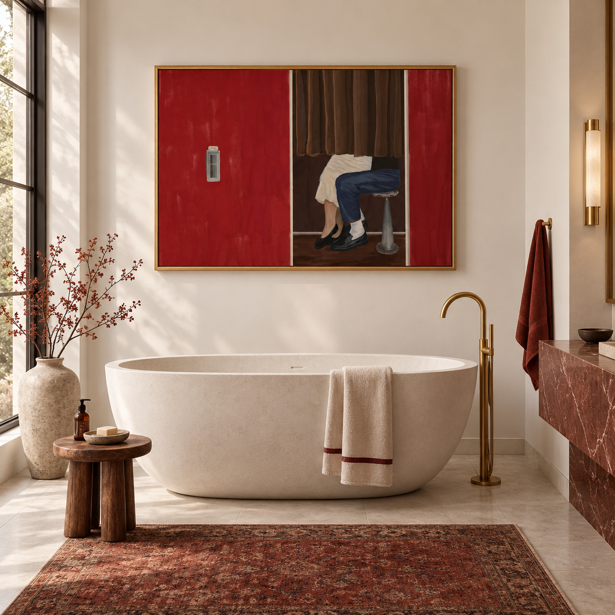Photo Booth Secret - Retro Crimson Curtain & Legs Canvas Art