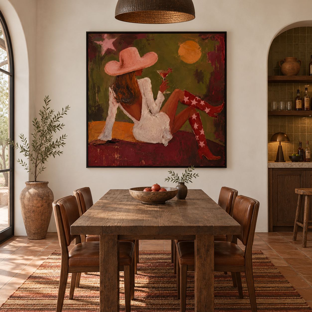 Glamour at Sunset - Cowgirl in Pink Hat & Cocktail Canvas Art