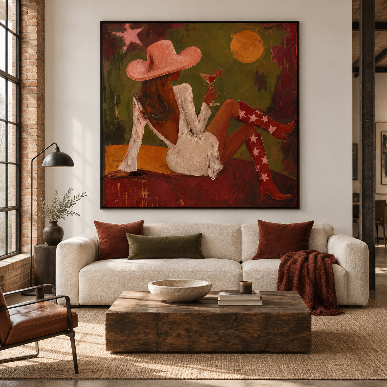 Glamour at Sunset - Cowgirl in Pink Hat & Cocktail Canvas Art