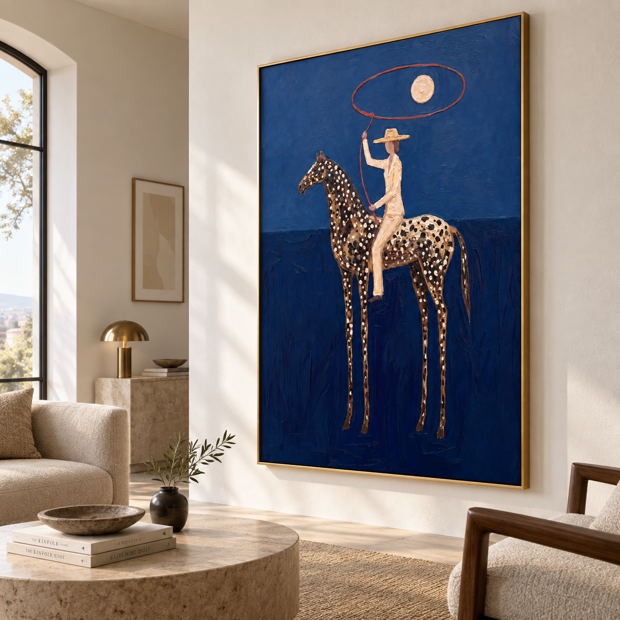 Midnight Lasso - Spotted Horse & Cowboy Canvas Art