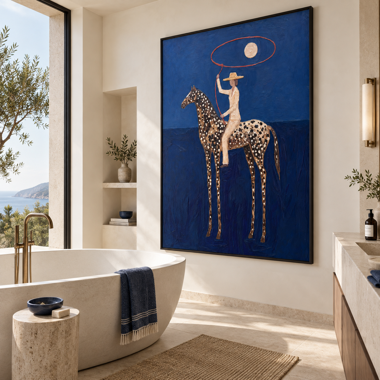 Midnight Lasso - Spotted Horse & Cowboy Canvas Art