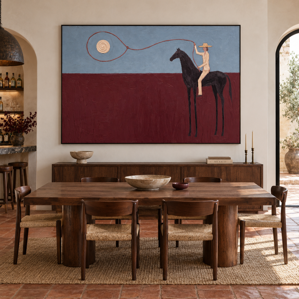 Midnight Lasso - Abstract Cowboy & High-Leg Horse Canvas Art