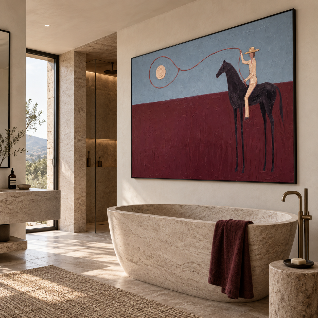 Midnight Lasso - Abstract Cowboy & High-Leg Horse Canvas Art