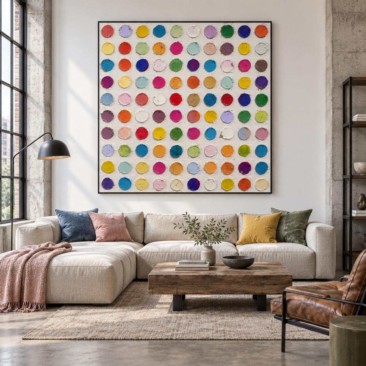Vibrant Spectrum - Colorful Impasto Polka Dot Grid Canvas Art