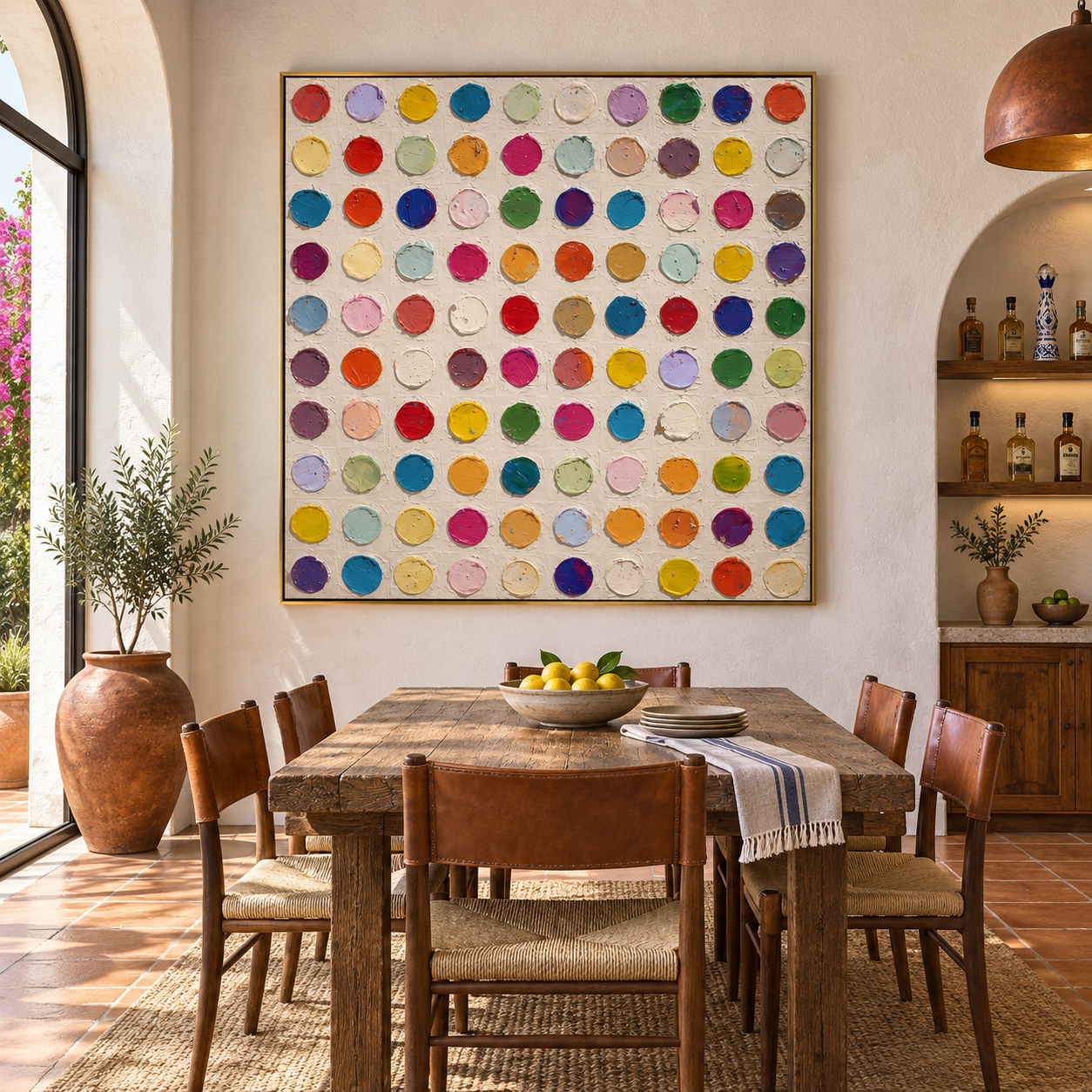 Vibrant Spectrum - Colorful Impasto Polka Dot Grid Canvas Art