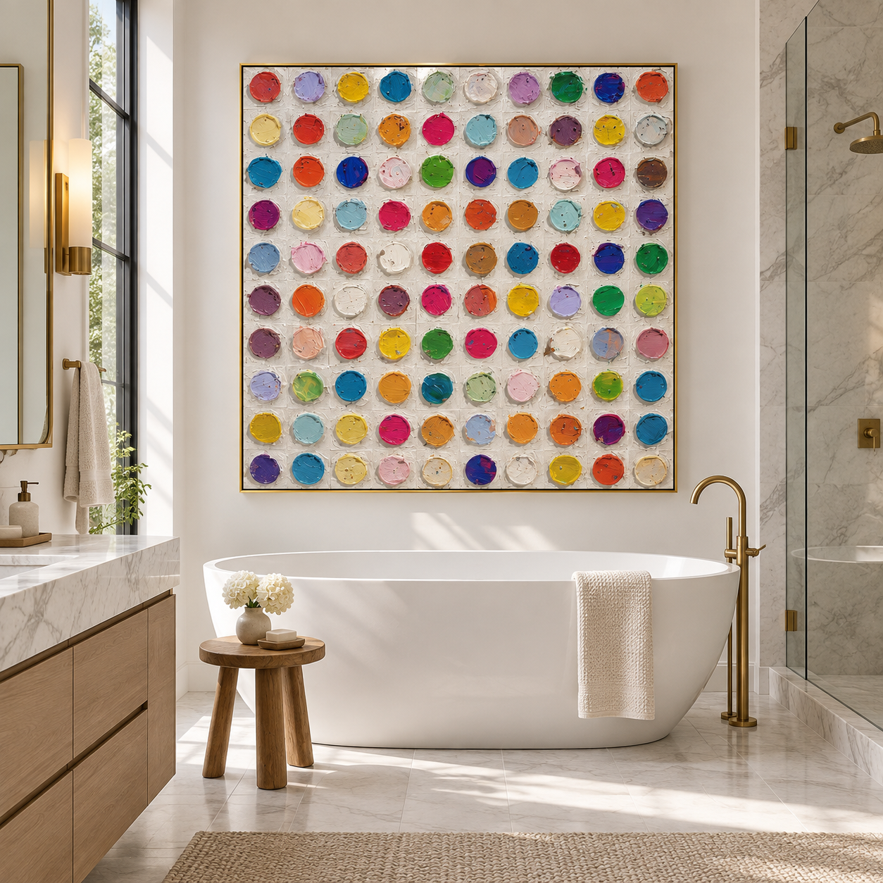 Vibrant Spectrum - Colorful Impasto Polka Dot Grid Canvas Art
