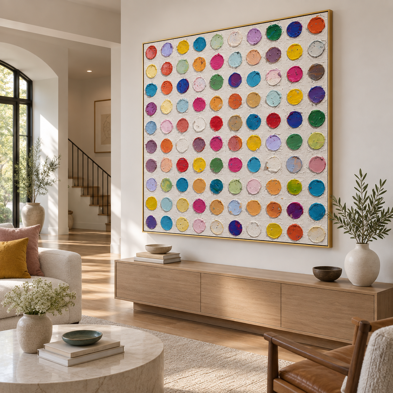 Vibrant Spectrum - Colorful Impasto Polka Dot Grid Canvas Art