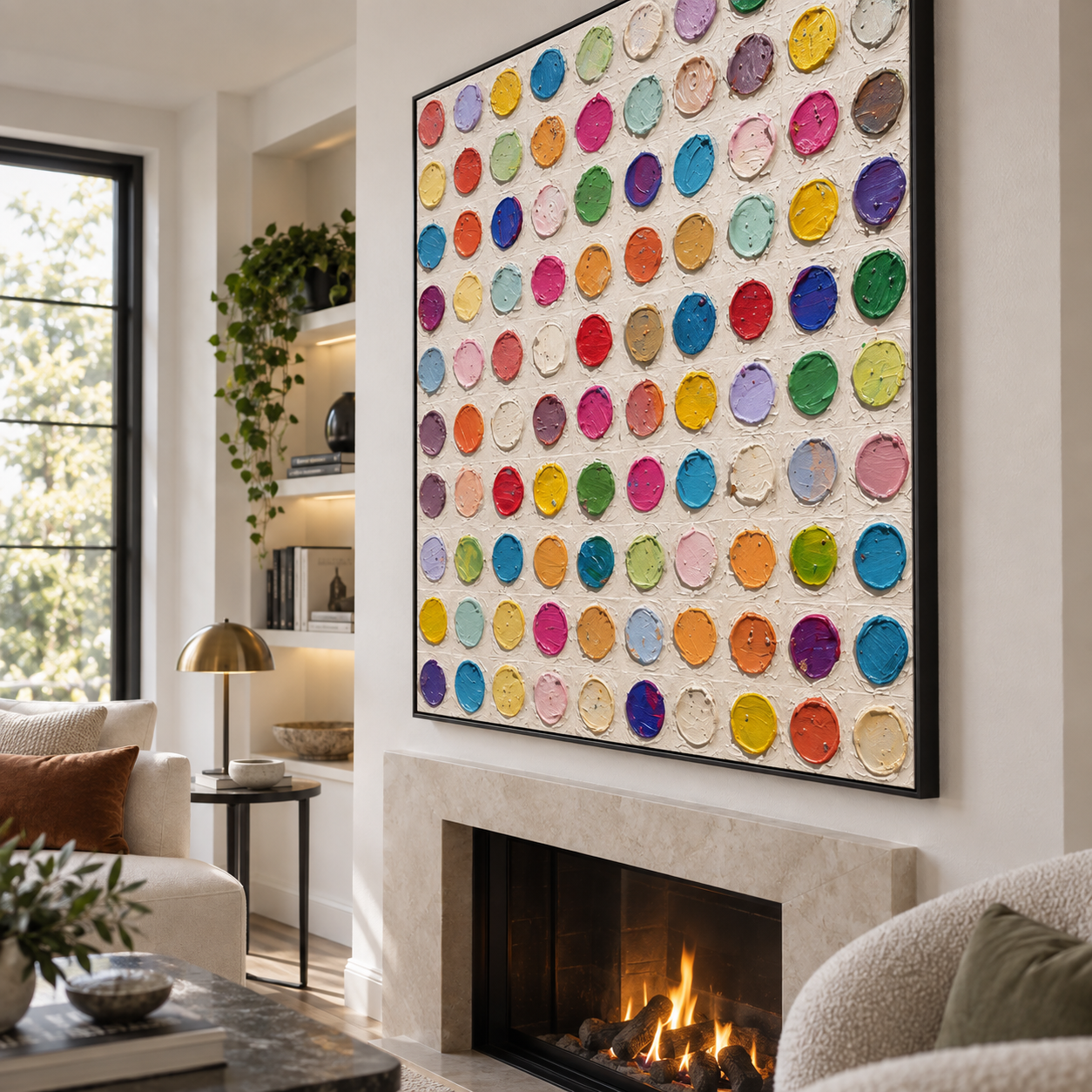 Vibrant Spectrum - Colorful Impasto Polka Dot Grid Canvas Art