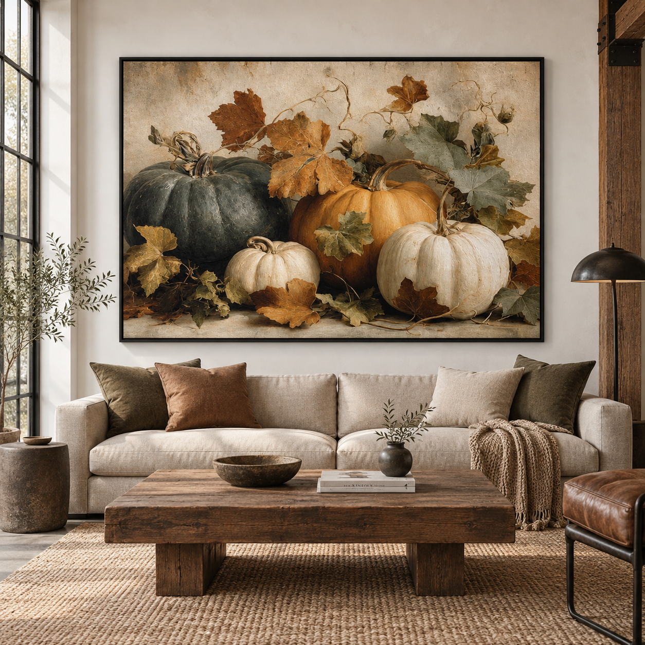 Autumn Harvest - Vintage Pumpkin & Vine Still Life Canvas Art