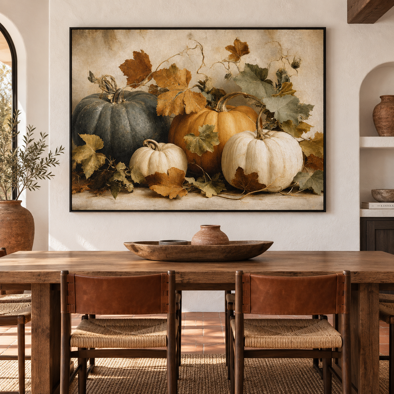 Autumn Harvest - Vintage Pumpkin & Vine Still Life Canvas Art