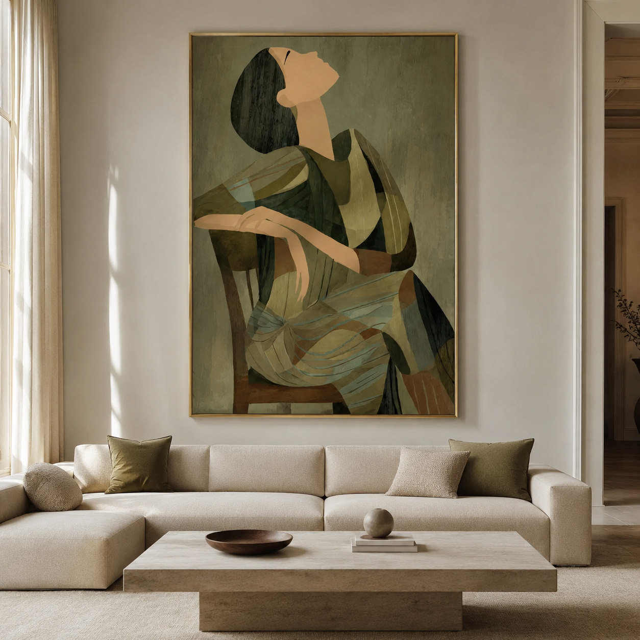 Serene Horizon - Abstract Seated Woman Looking Upwards Canvas Art