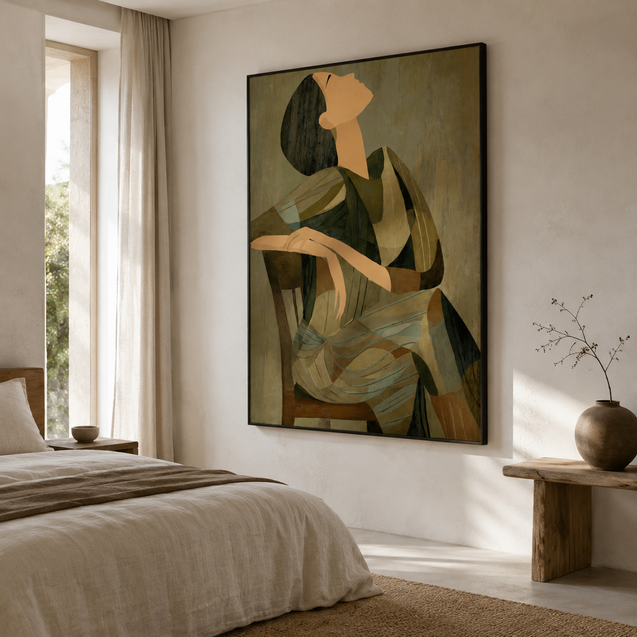 Serene Horizon - Abstract Seated Woman Looking Upwards Canvas Art