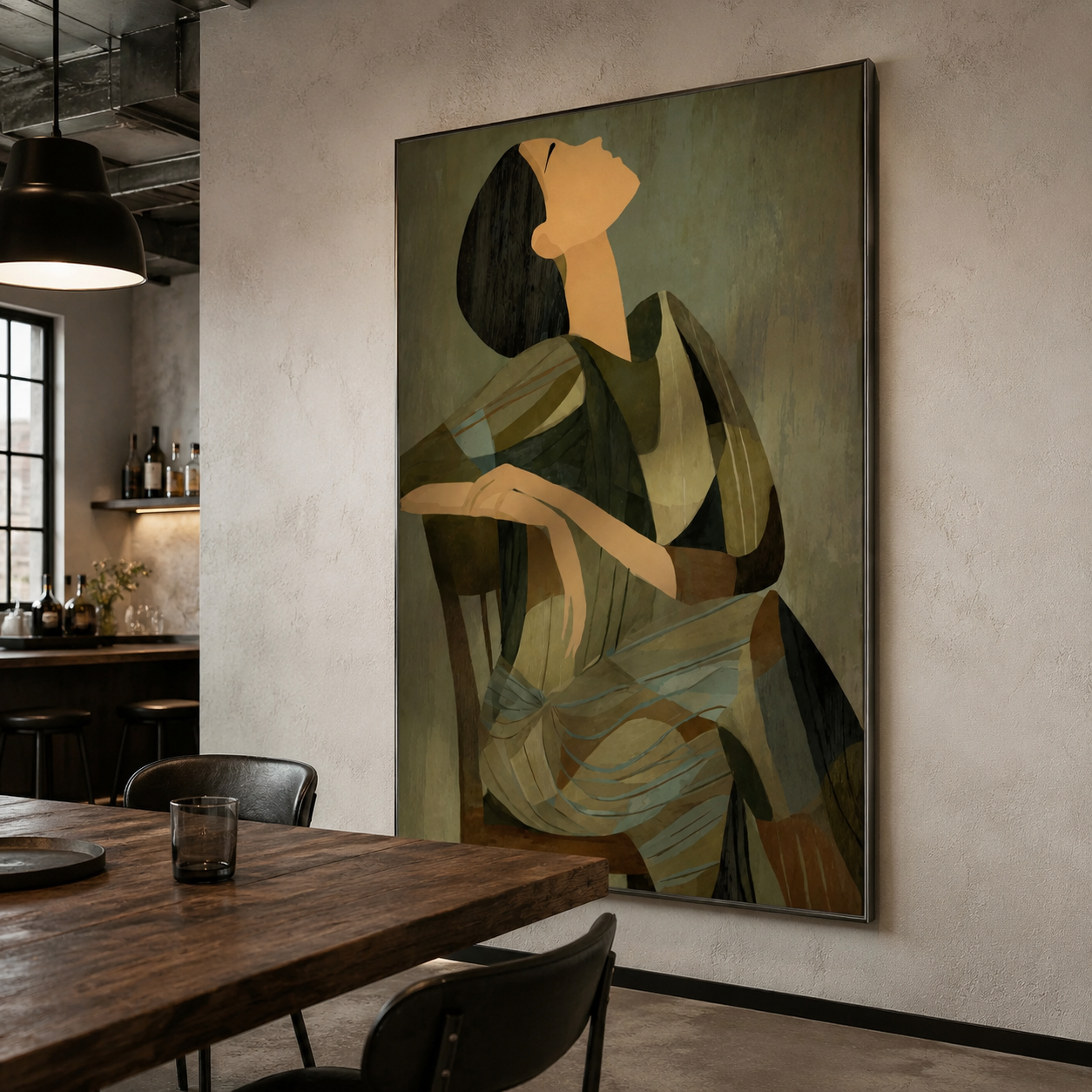 Serene Horizon - Abstract Seated Woman Looking Upwards Canvas Art