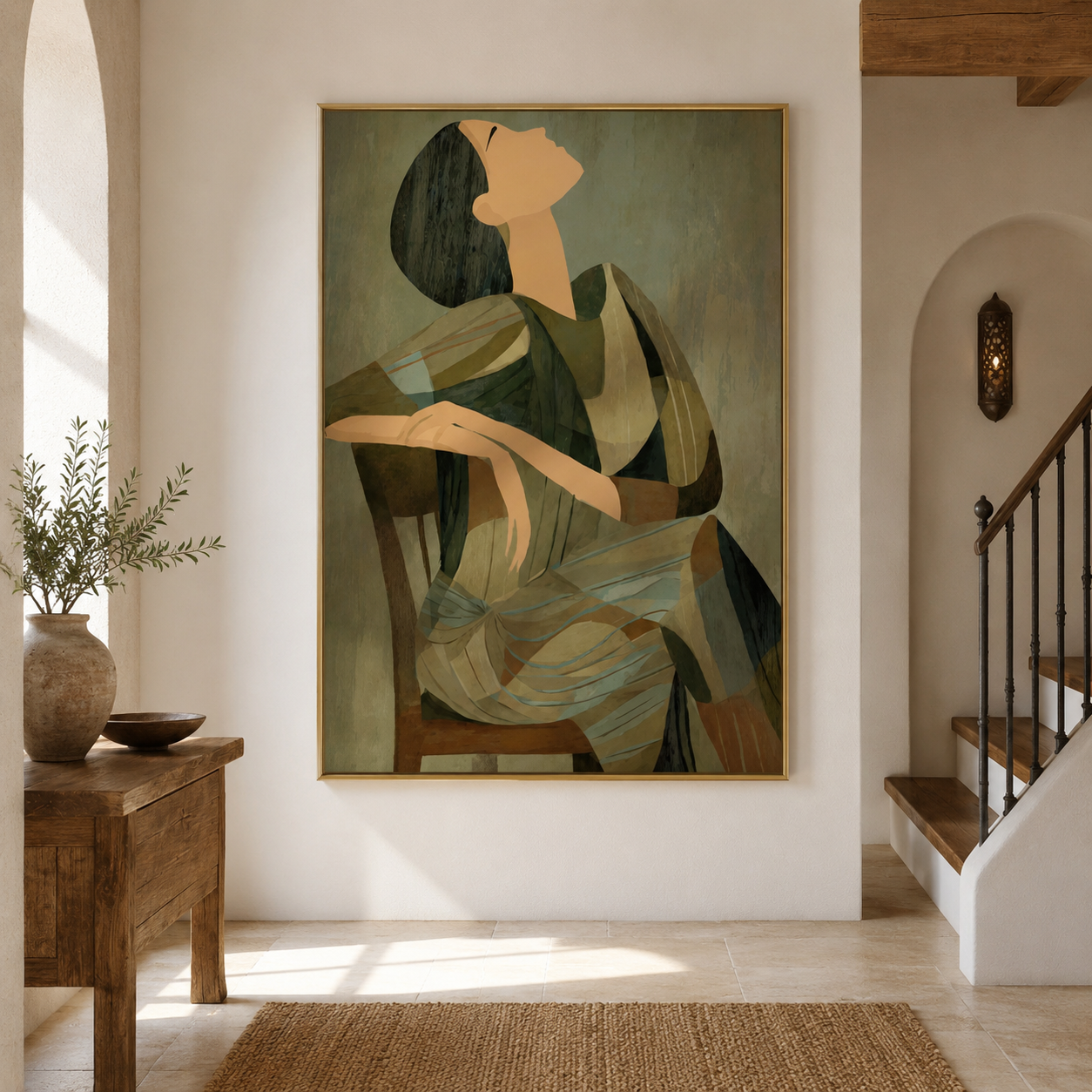 Serene Horizon - Abstract Seated Woman Looking Upwards Canvas Art