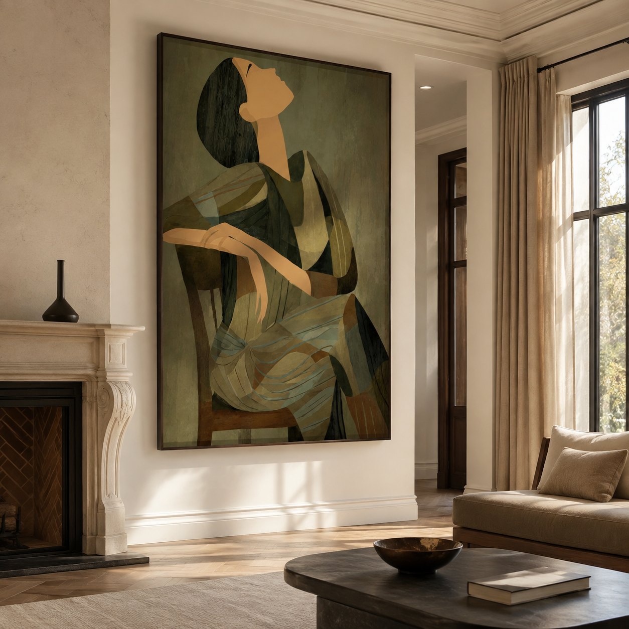 Serene Horizon - Abstract Seated Woman Looking Upwards Canvas Art