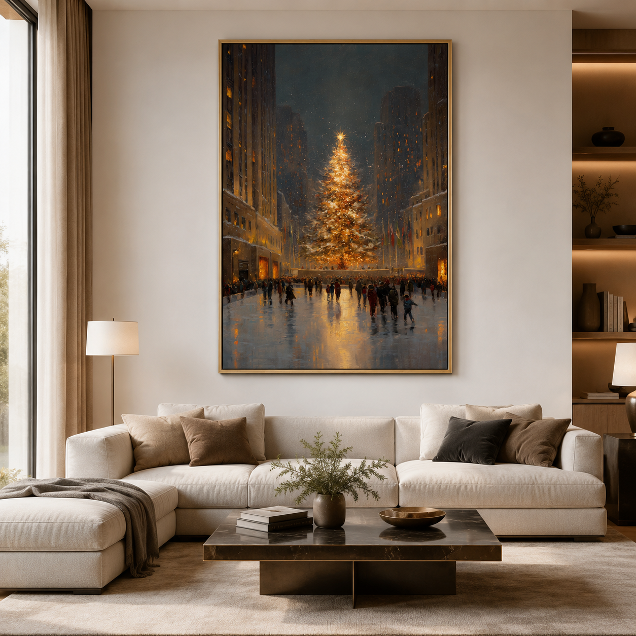 Festive City Glow - Rockefeller Christmas Tree Oil Painting Canvas