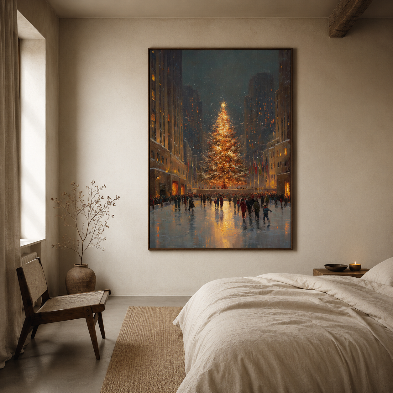 Festive City Glow - Rockefeller Christmas Tree Oil Painting Canvas