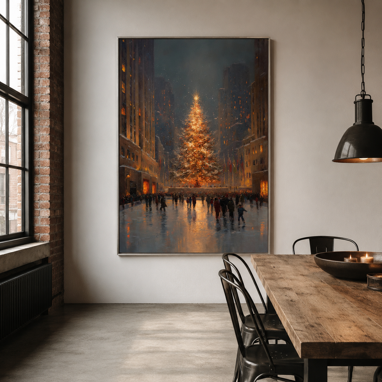 Festive City Glow - Rockefeller Christmas Tree Oil Painting Canvas