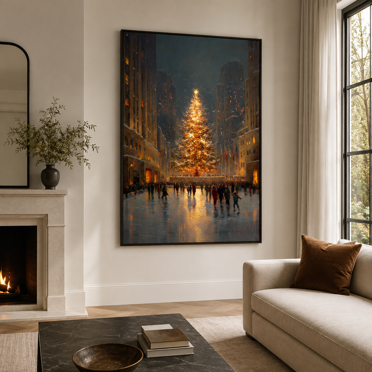 Festive City Glow - Rockefeller Christmas Tree Oil Painting Canvas