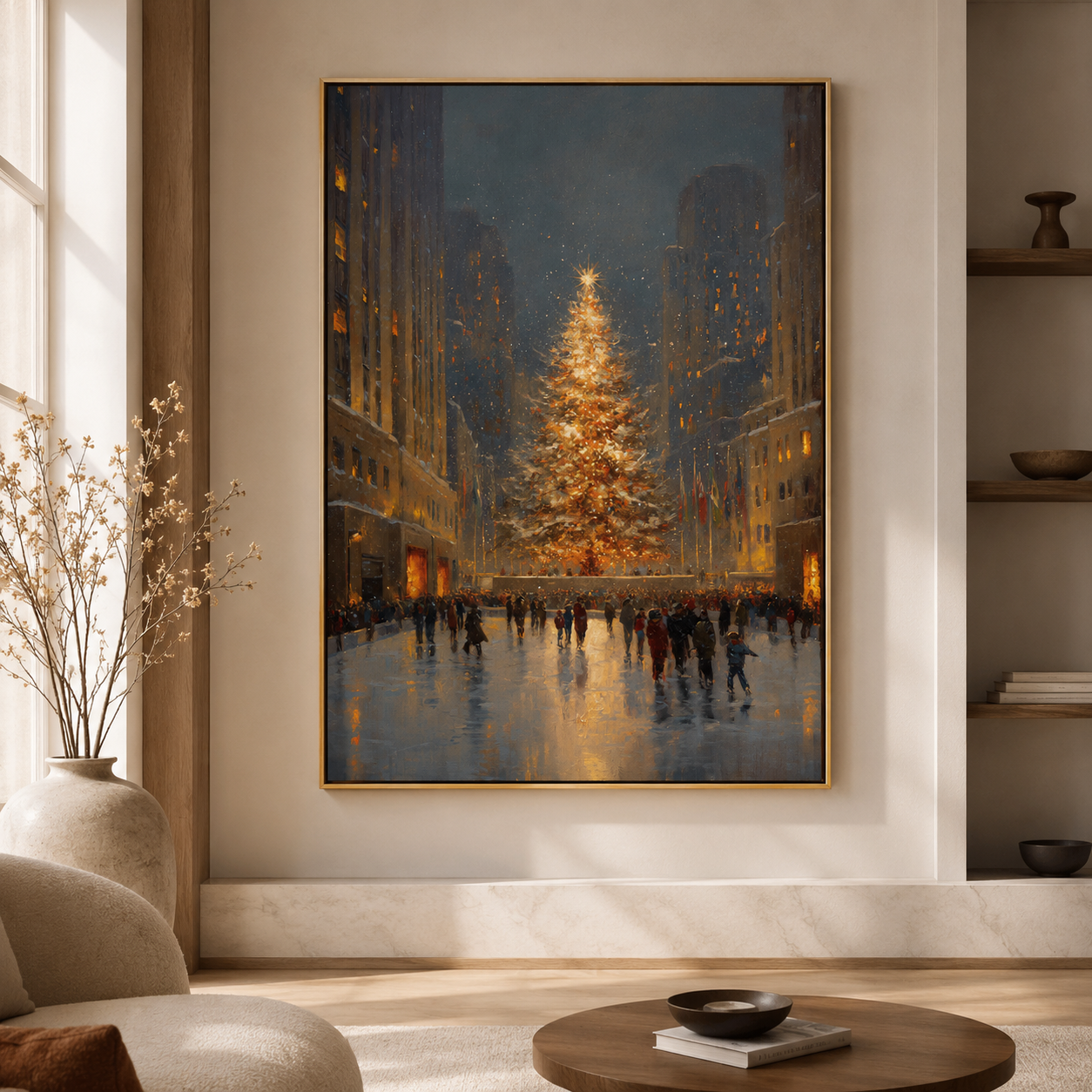 Festive City Glow - Rockefeller Christmas Tree Oil Painting Canvas