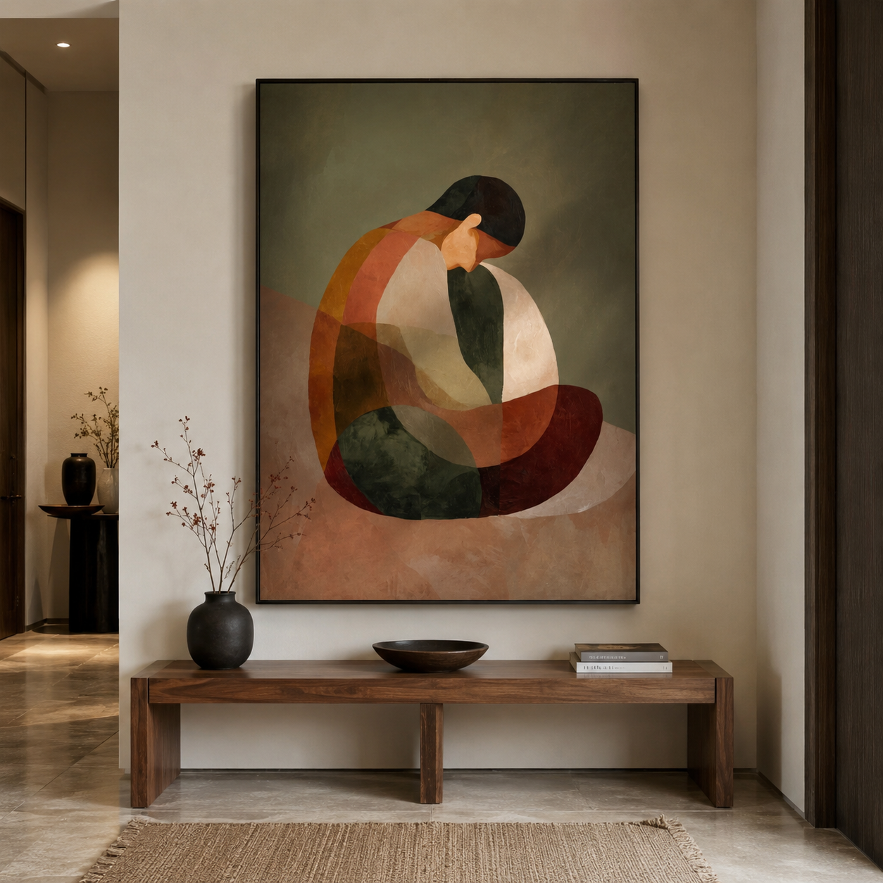 Mindful Pose - Abstract Geometric Seated Woman Canvas