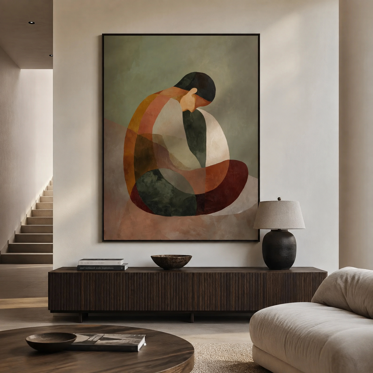 Mindful Pose - Abstract Geometric Seated Woman Canvas