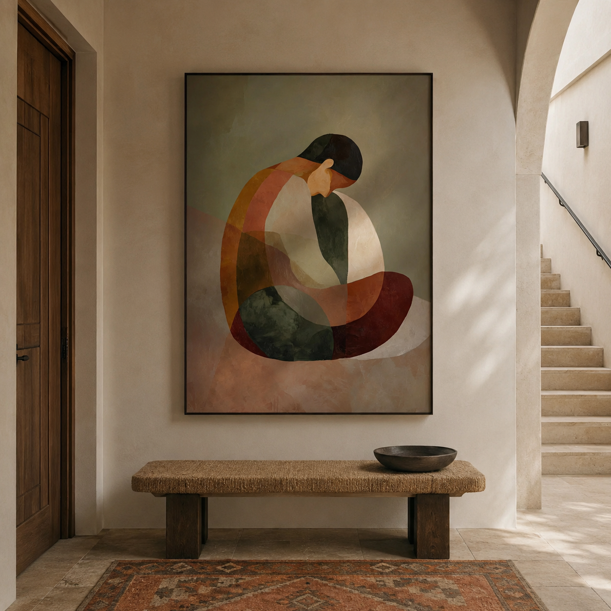 Mindful Pose - Abstract Geometric Seated Woman Canvas