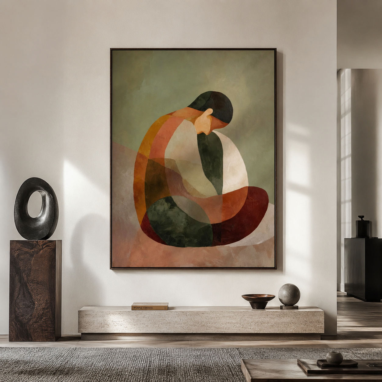 Mindful Pose - Abstract Geometric Seated Woman Canvas