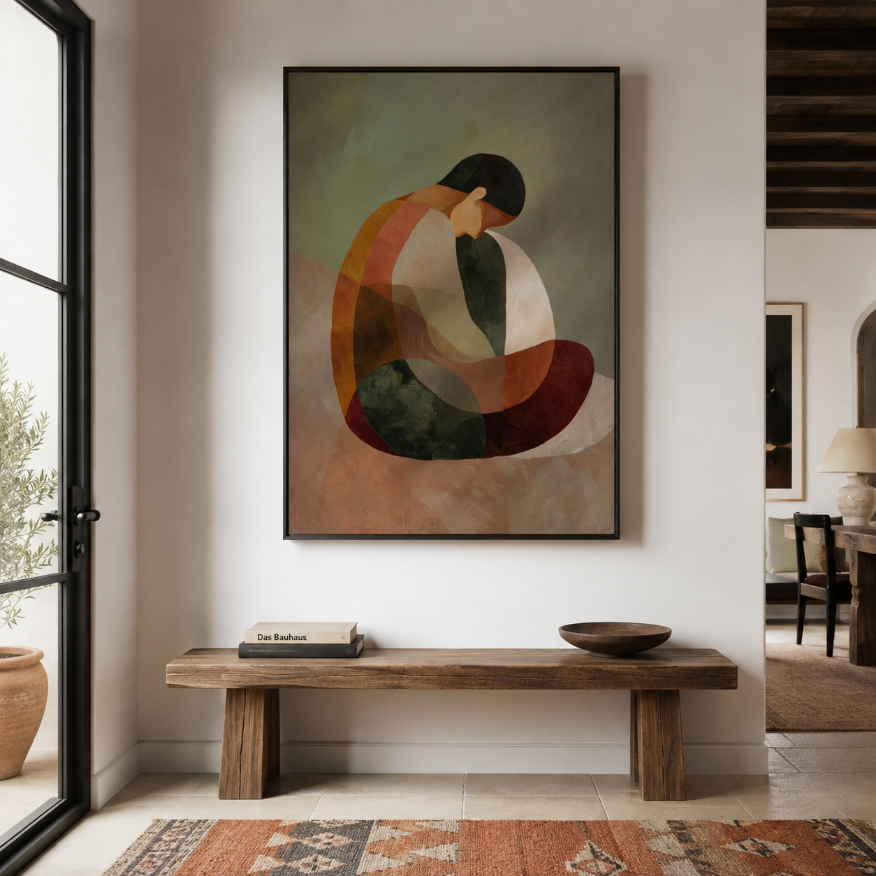 Mindful Pose - Abstract Geometric Seated Woman Canvas