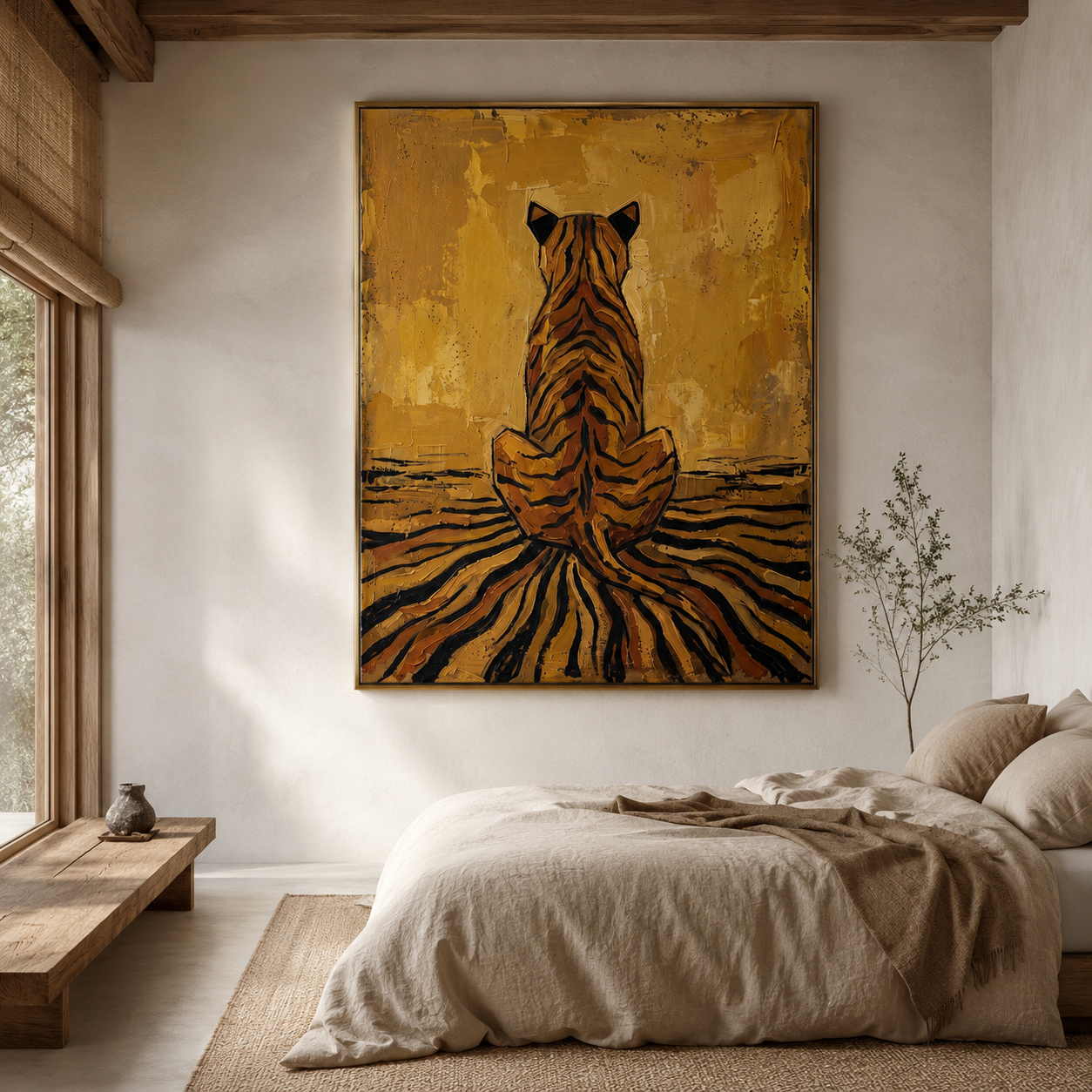 Imperial Bengal - Tiger Back View Heavy Impasto Gold Oil Canvas Art