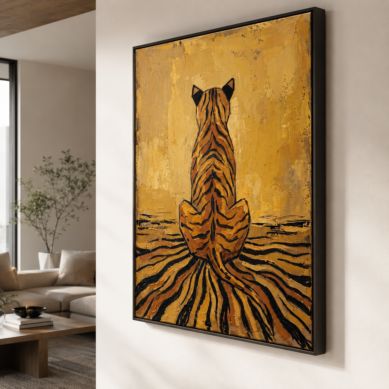 Imperial Bengal - Tiger Back View Heavy Impasto Gold Oil Canvas Art