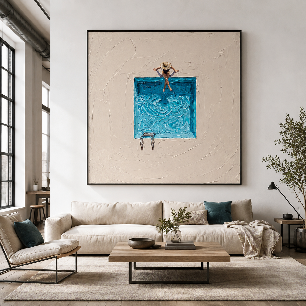 Azure Escape - Abstract Turquoise Swimming Pool Impasto Canvas