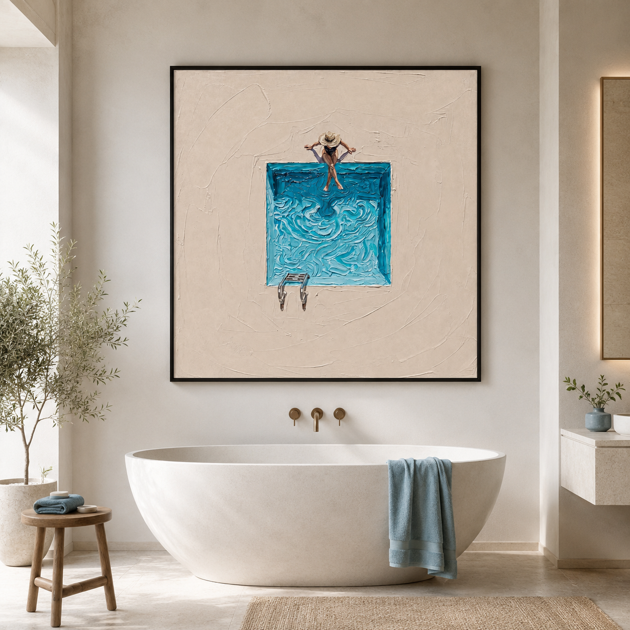 Azure Escape - Abstract Turquoise Swimming Pool Impasto Canvas