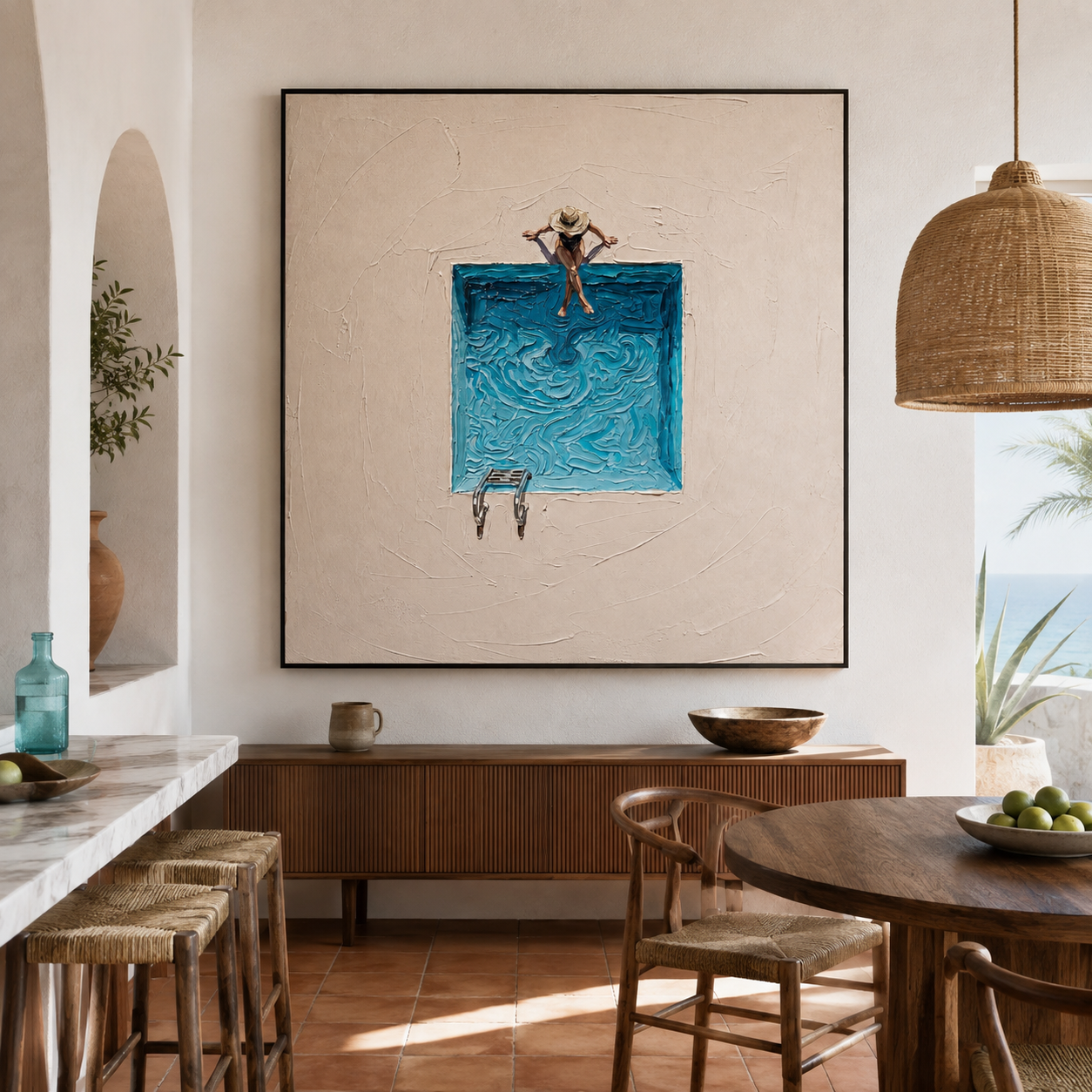 Azure Escape - Abstract Turquoise Swimming Pool Impasto Canvas