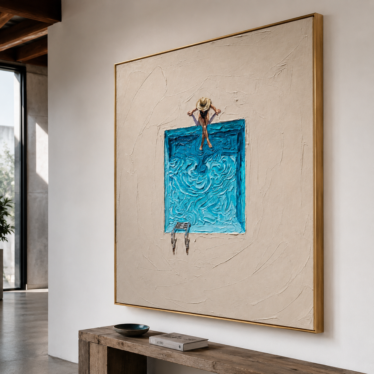 Azure Escape - Abstract Turquoise Swimming Pool Impasto Canvas