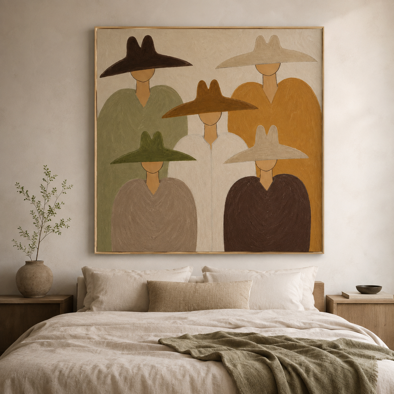 Subtle Elegance - Minimalist Man in Wide-Brim Hats Japandi Canvas