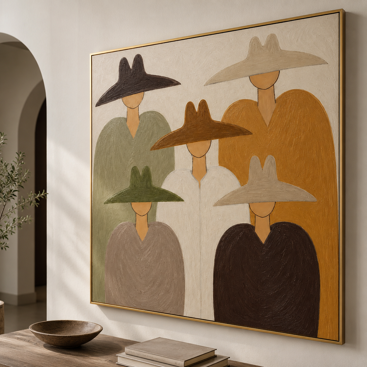 Subtle Elegance - Minimalist Man in Wide-Brim Hats Japandi Canvas