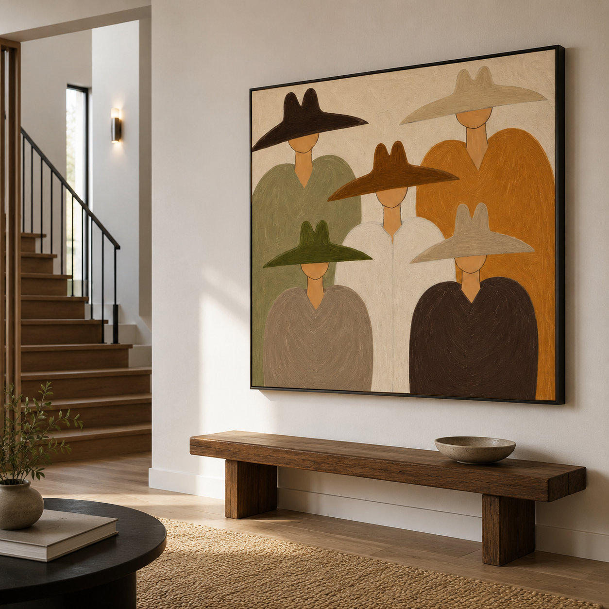 Subtle Elegance - Minimalist Man in Wide-Brim Hats Japandi Canvas