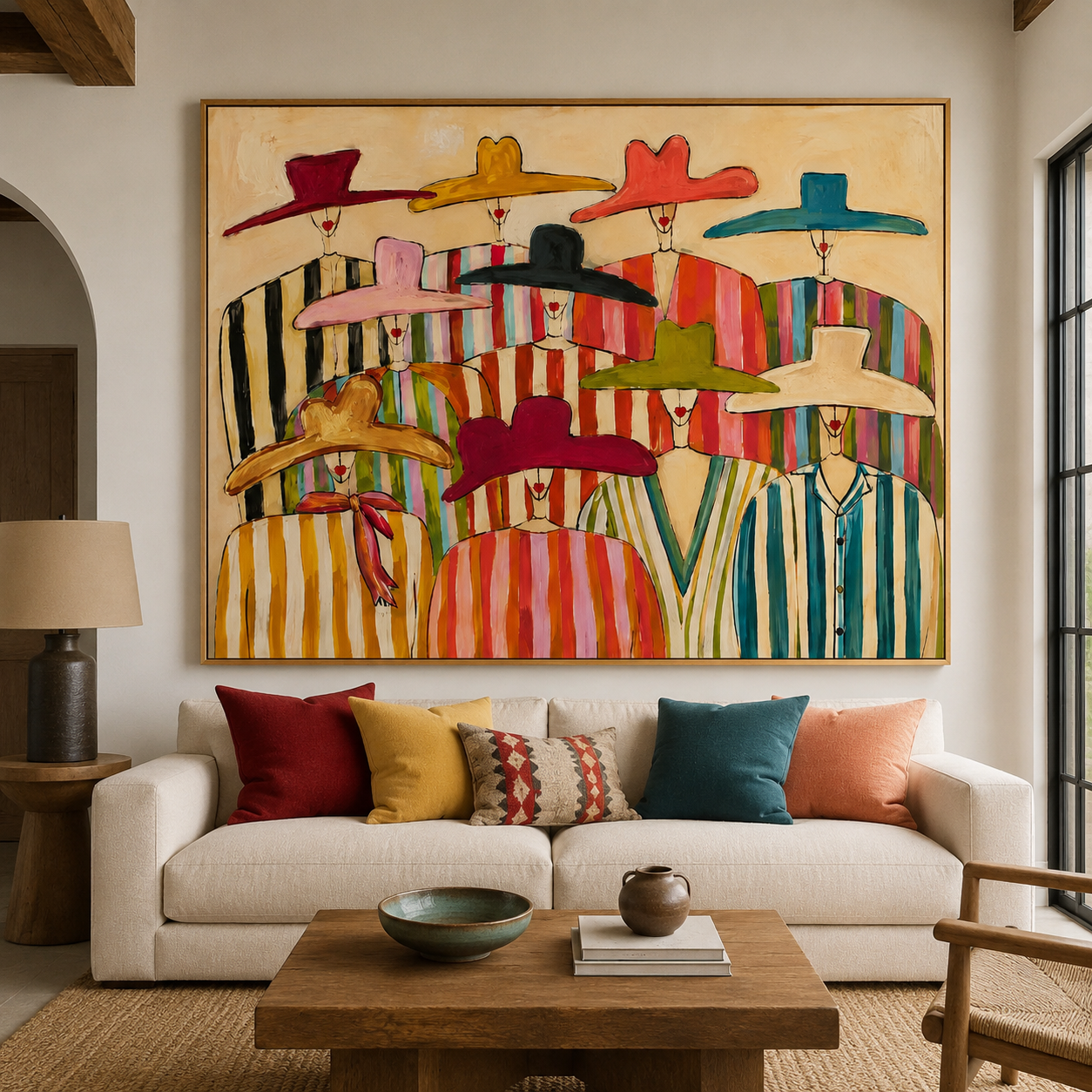 Fashion Horizon - Modernist Striped Women in Wide-Brim Hats Canvas